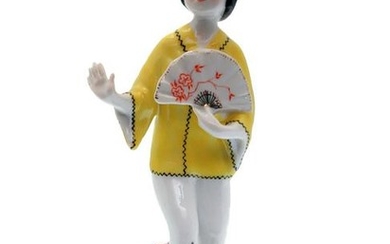 A SOVIET PORCELAIN FIGURINE CHINESE GIRL WITH FAN