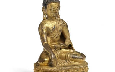 A Tibetan gilt bronze figure of Buddha Shakyamuni. 16th-17th century. Weight 510 g. H. 12 cm.