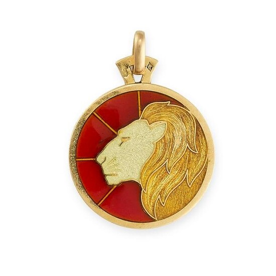 A VINTAGE FRENCH ENAMEL LION PENDANT in 18ct yellow