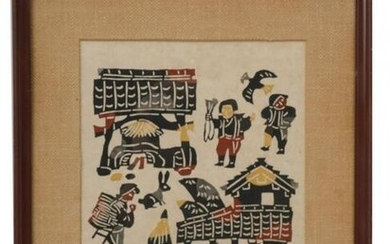 A VINTAGE MODERN ASIAN WOODBLOCK PRINT SIGNED