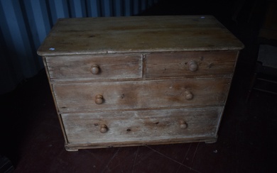 A Victorian pine low chest of two over two drawers, dimensions approx W100 D50 H69cm