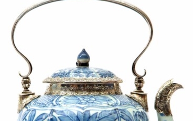 A blue and white wine pot with Dutch silver mounts