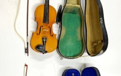 A cased Antonius Stradivarius style violin together with a cased Stentor Student I.