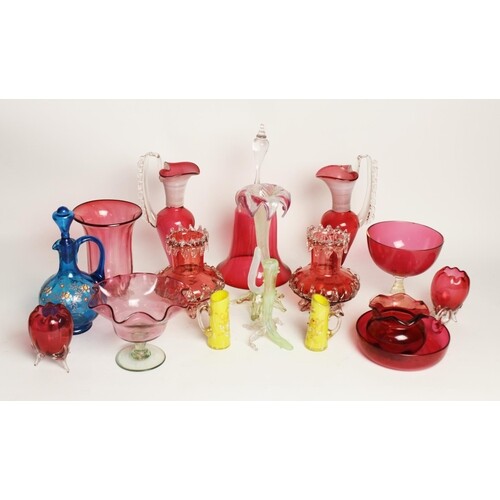 A collection of Victorian and later cranberry glass, to incl...