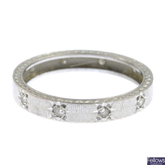 A diamond band ring.
