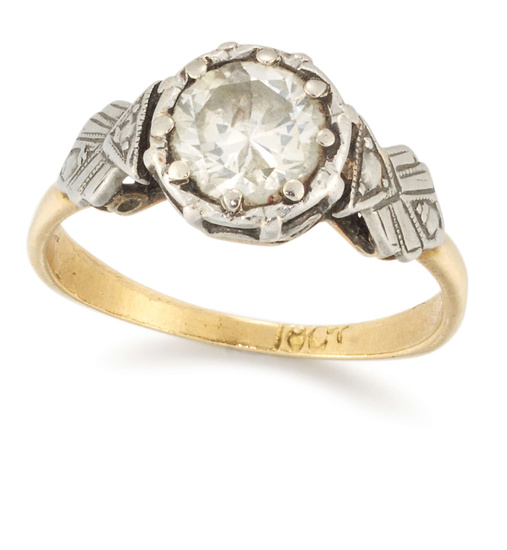 A diamond single stone ring, the brilliant-cut diamond with an...
