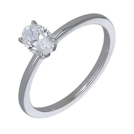 A diamond single stone ring, the oval brilliant-cut diamond weighing 0.50 carat,...