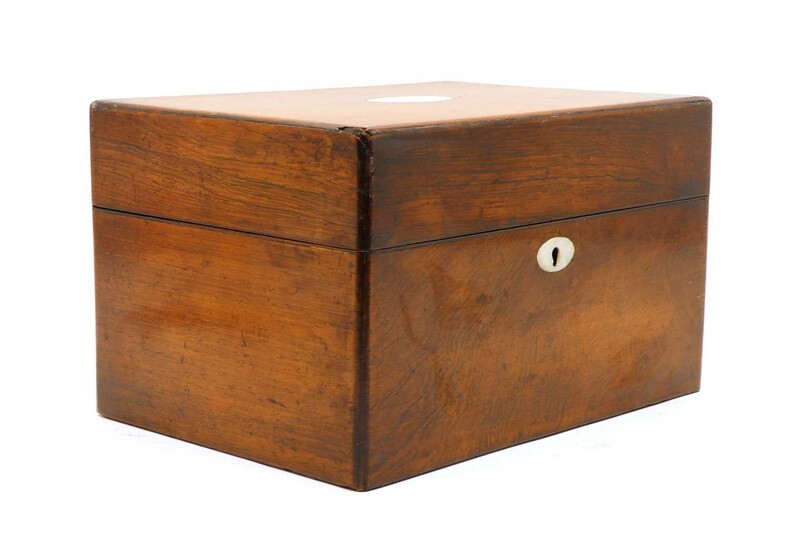 A faux rosewood ladies travelling dressing table box