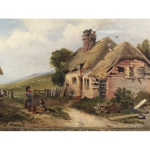 A framed oil painting on canvas English rural view with youn...