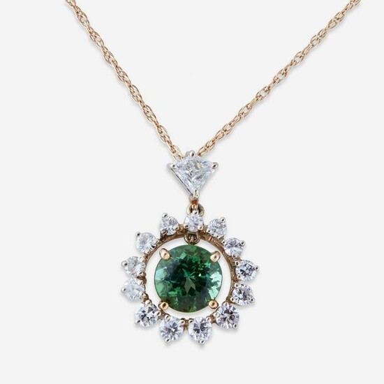 A green tourmaline and diamond pendant