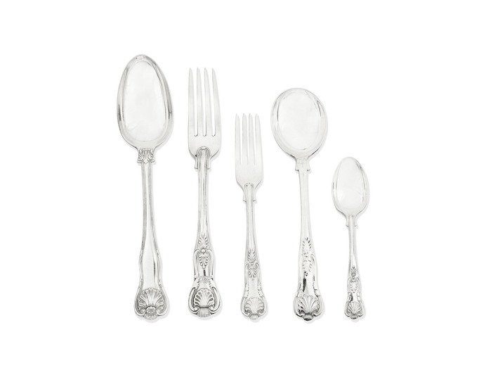 A group of King's pattern silver flatware