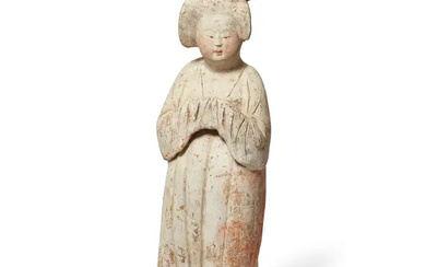 A large Chinese pottery figure of a court lady Tang dynasty Modelled...