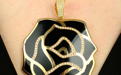 A large black enamel and pave-set diamond rose pendant, by Gavello.