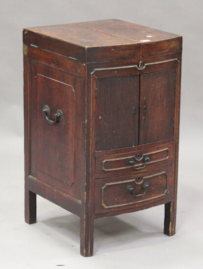 A late 18th century Anglo-Chinese elm gentleman's washstand, the hinged top enclosing a rising