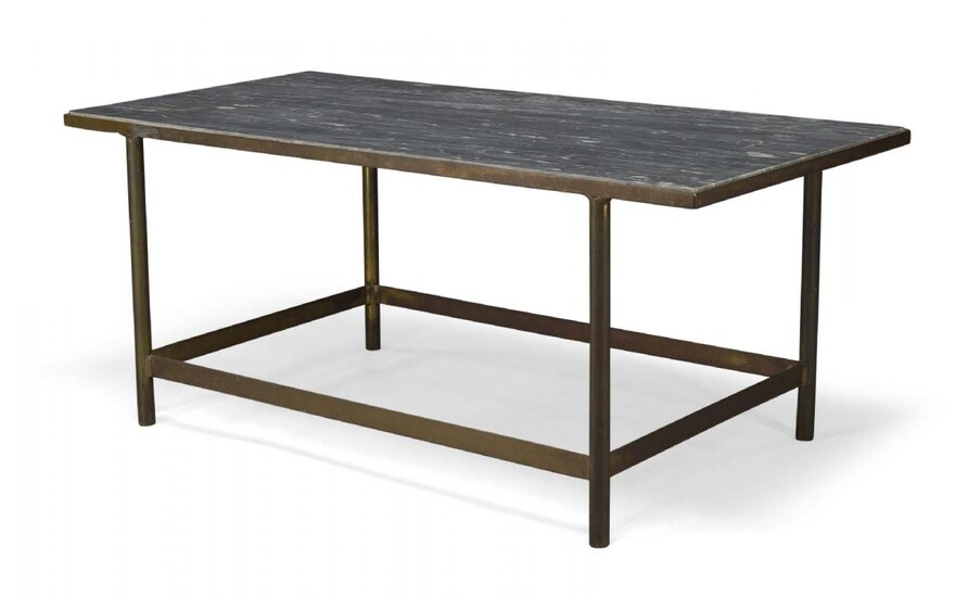 A marble and brass coffee table c.1970 The rectangular grey...