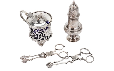 A mixed group of sterling silver, including a George III pepper caster, London 1765 by Robert Peasto