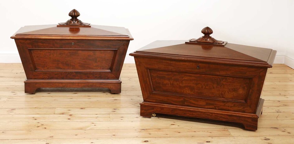A near pair of mahogany wine coolers