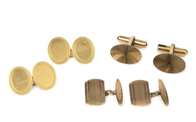 A pair of 18ct gold oval cufflinks, with engine turned...