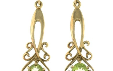 A pair of 9ct gold peridot drop earrings.