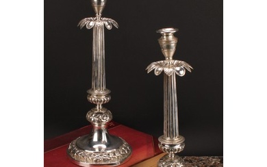 A pair of Italian silver table candlesticks, campana sconces...