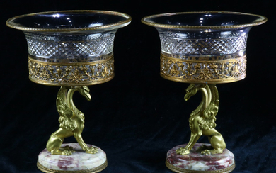 A pair of Napoleon III gilt bronze cut glass bowls