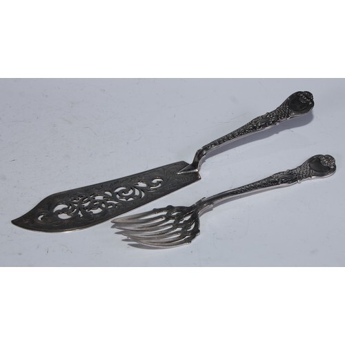 A pair of Victorian silver Coburg pattern fish servers, the ...