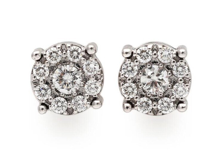 NOT SOLD. A pair of ear studs each set with numerous brilliant-cut diamonds weighign a total of app. 0.64 ct., mounted in 18k white gold. (2) – Bruun Rasmussen Auctioneers of Fine Art