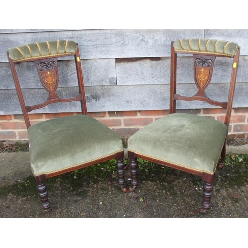 A pair of late 19th century mahogany and inlaid splat back s...