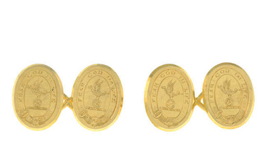 A pair of late Victorian 18ct gold cufflinks, engraved with the Somerville family crest.