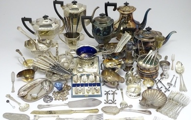 A quantity of assorted silver plated wares to include tea se...