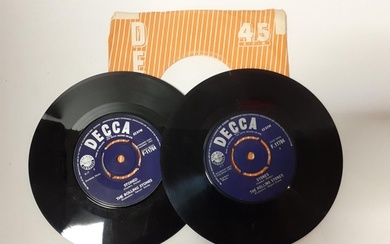 A rare opportunity! A ROLLINGS STONES 45rpm vinyl record duo...