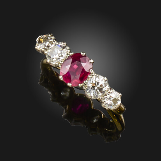 A ruby and diamond five-stone ring