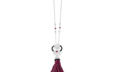A ruby bead and gem-set sautoir