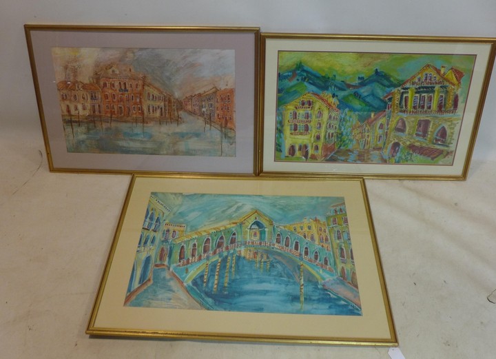 A set of three late 20th century school oil on boards by the...