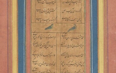 A very fine Mughal manuscript folio illuminated with birds, India,...