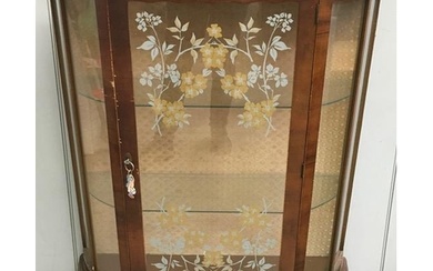 A vintage, mahogany-veneered display cabinet, with floral de...