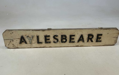 A vintage white painted and applied village sign, 'Aylesbeare', width...
