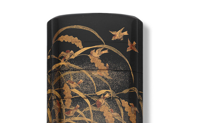 AFTER HARA YOYUSAI (1772-1845/6) A Black-Lacquer Three-Case Inro Late Ed...