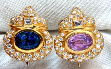 AGL Certified 10.75ct natural pink & blue sapphire diamond earrings 18kt+