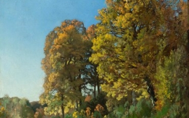 ALEXANDRE-RENÉ VERON(1826 Montbazon 1897)Corot et ses amis en forêt. 1853.Huile sur toile. Signé et daté...