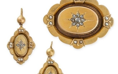 AN ANTIQUE DIAMOND BROOCH AND EARRINGS SUITE, 19TH