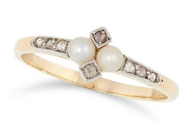 AN ANTIQUE PEARL AND DIAMOND RING in yellow gold, in
