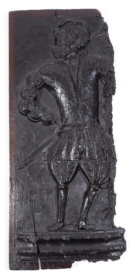 AN ELIZABETHAN CARVED OAK PANEL LATE 16TH/EARLY 17TH CENTURY