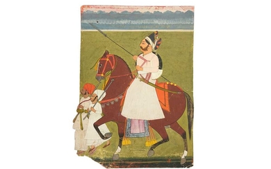 AN EQUESTRIAN PORTRAIT OF A RULER PROPERTY OF THE LATE BRUNO CARUSO (1927 - 2018) COLLECTION Northern India, first half 20th century