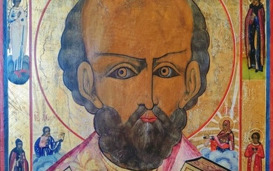 ANTIQUE 19C HAND PAINTED RUSSIAN ICON OF ST.NICHOLAS ON GOLD RARE!