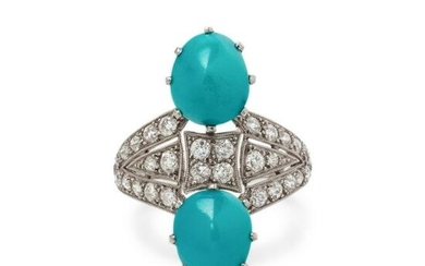 ANTIQUE, TURQUOISE AND DIAMOND RING