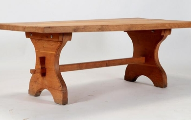 ARTS AND CRAFTS STYLE SLAB TOP OAK TABLE C.1950