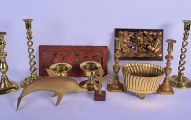 ASSORTED ANTIQUE BRASSWARE together with Chinese