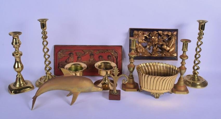 ASSORTED ANTIQUE BRASSWARE together with Chinese