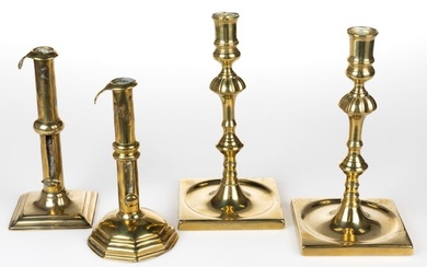 ASSORTED ENGLISH BRASS CANDLESTICKS, LOT OF FOUR